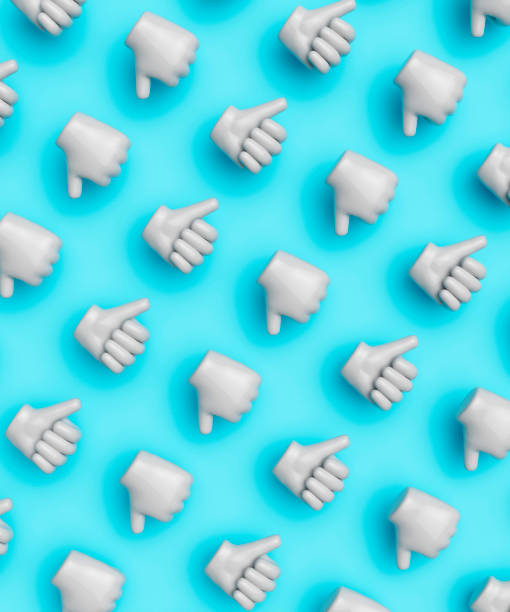 istock Repetitive flat lay of white thumbs up and thumbs down 3d render 2156206526