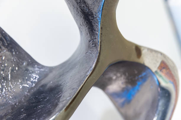 Abstract metallic structure of modern decoration element, close up photo with selective soft focus