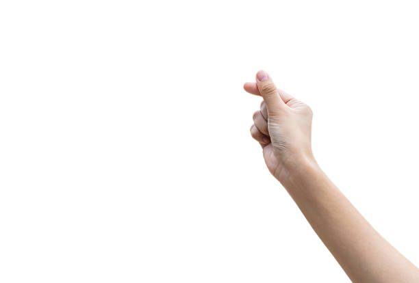 istock Woman's hand holding something, isolated on white background. 2156210585