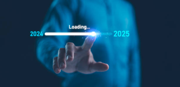 Businessman touch on loading progress from 2024 to 2025, Planning and challenge strategy in new year 2025 Concept. New business startup in 2024. New year 2025is loading, calendar date, end of the year