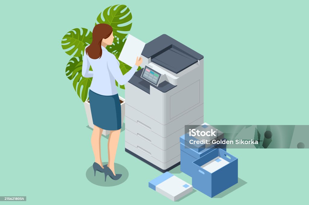 Isometric Office Multifunction Printer Scanner Print Copy Scan Fax For ...