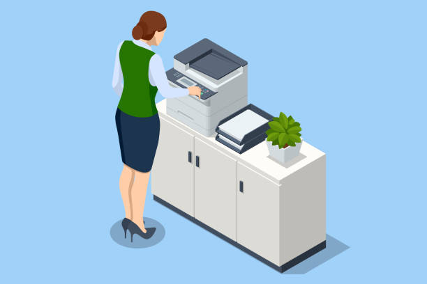 Isometric Office Multi-function Printer scanner. Print, copy, scan, fax. For office documents, presentations and marketing collateral, with enterprise-level performance Isometric Office Multi-function Printer scanner. Print, copy, scan, fax. For office documents, presentations and marketing collateral, with enterprise-level performance. printer scanner stock illustrations