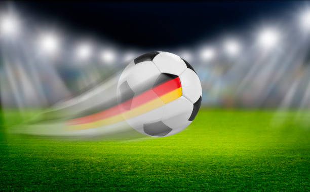 Soccer ball with German flag in the stadium