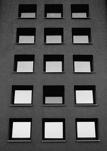 Germany, Berlin, May 24, 2024 - Low angle view of an inner courtyard of a modern apartment building, Central Berlin