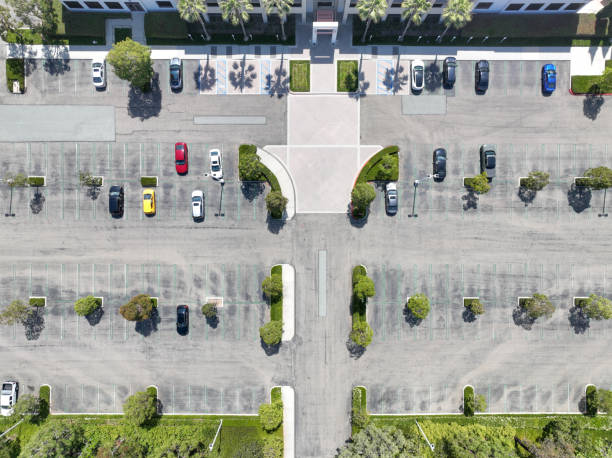 istock Aerial view of open car parking lot 2156226367