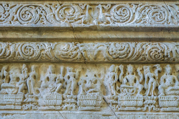 Ruins at Masroor, the largest 8th century monolithic rock cut temple complex in Kangra, Himachal Pradesh, India, consists of fifteen temples, carved from a single rock standing atop sandstone cliffs.