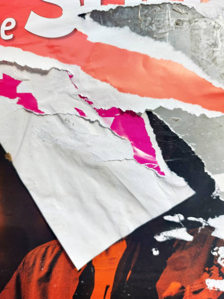 istock Torn and weathered street poster background, abstract paper collage backdrop 2156239288