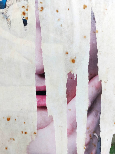 istock Torn and weathered street poster background, abstract paper collage backdrop 2156239302
