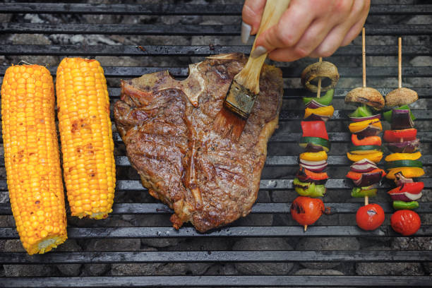 Preparing barbecue outdoors in the nature