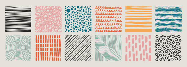 illustrazioni stock, clip art, cartoni animati e icone di tendenza di set di forme astratte quadrate disegnate a mano. illustrazione vettoriale alla moda - fantasia