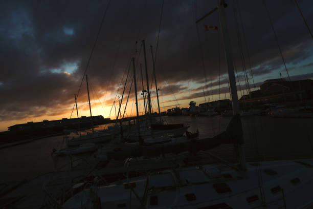 Cancale, France - July 19, 2024: Serene coastal village of Cancale in french Brittany at sunset.