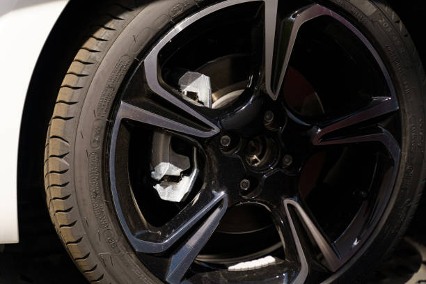 istock Close Up of White Car Tire 2156245242