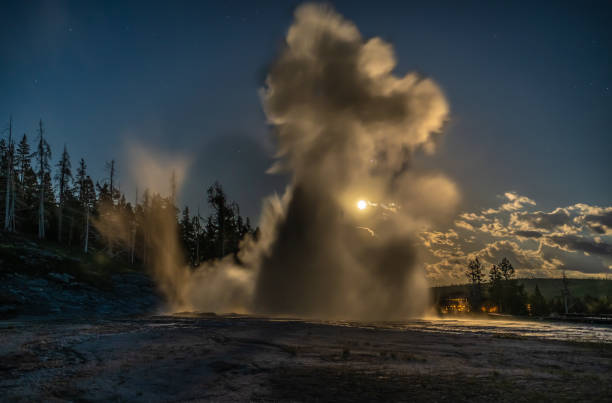 Moonlight eruption of Grand Geyser