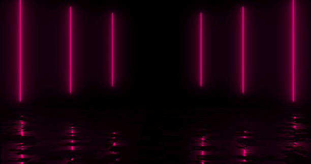 istock Simple in-and-out neon glowing line. Techno night club sparky spectrum same color generated sunbeam bg with reflection. Stripes moving energy burst cyber trendy marketing music video asset. 2156262314
