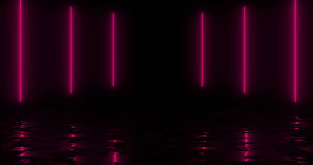 istock Simple in-and-out neon glowing line. Techno night club sparky spectrum same color generated sunbeam bg with reflection. Stripes moving energy burst cyber trendy marketing music video asset. 2156262315