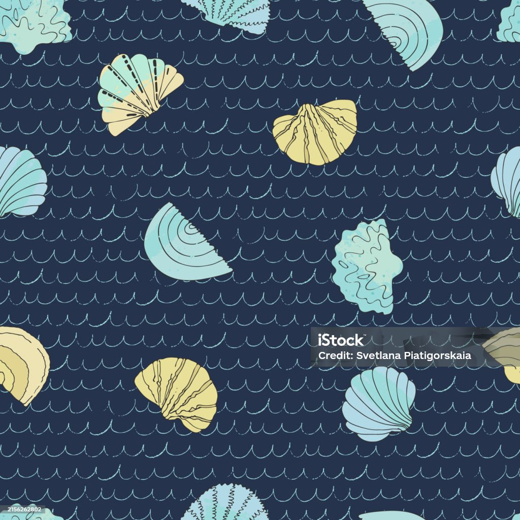 Shells Pattern Coastal Seamless Pattern With Hand Drawn Shells Sands And Waves For Surface ...
