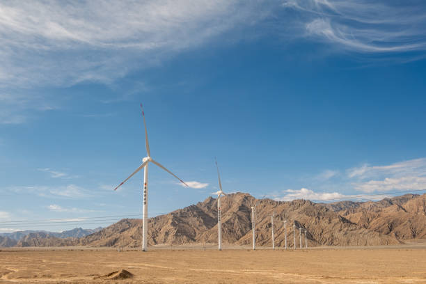 Wind turbines on the wilderness in clear weather