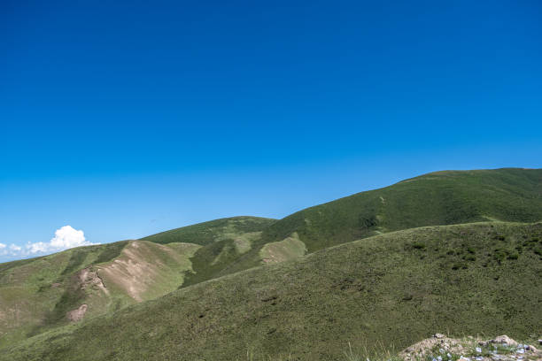 Grasslands and mountains on the plateau under clear weather