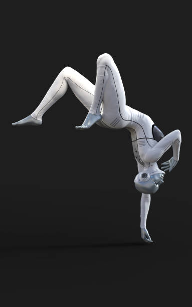 istock A woman AI cyborg pose on black background 2156276882