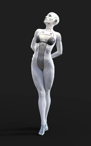 istock A woman AI cyborg pose on black background 2156276884