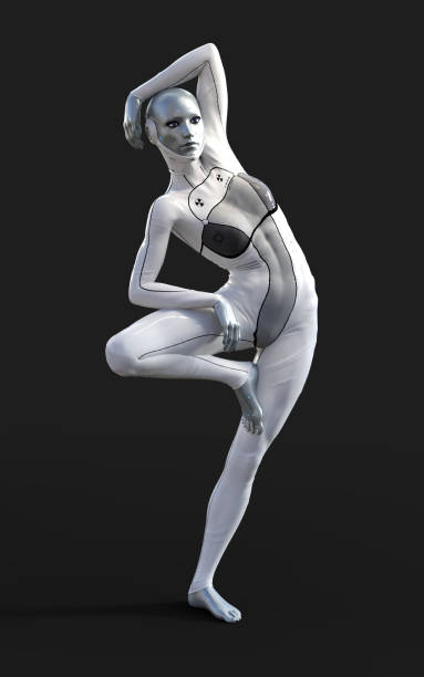istock A woman AI cyborg pose on black background 2156276885