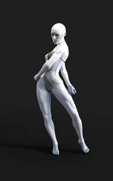 istock A woman AI cyborg pose on black background 2156276888