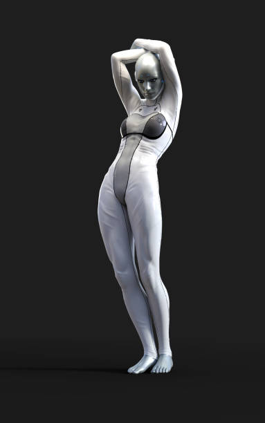 istock A woman AI cyborg pose on black background 2156276891