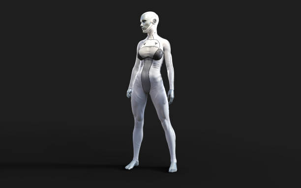 istock A woman AI cyborg pose on black background 2156276897