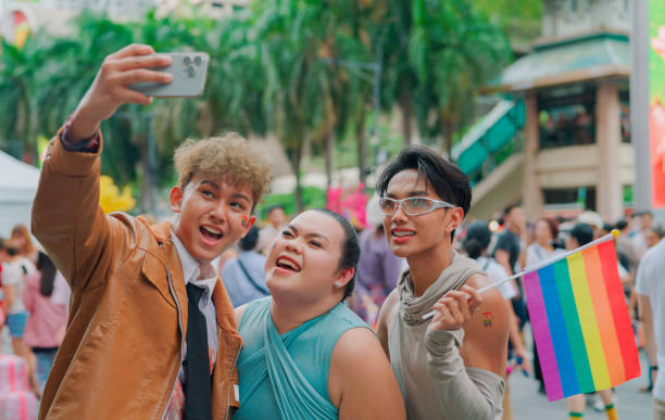 istock Asian friend taking a selfie in pride parade 2156278170