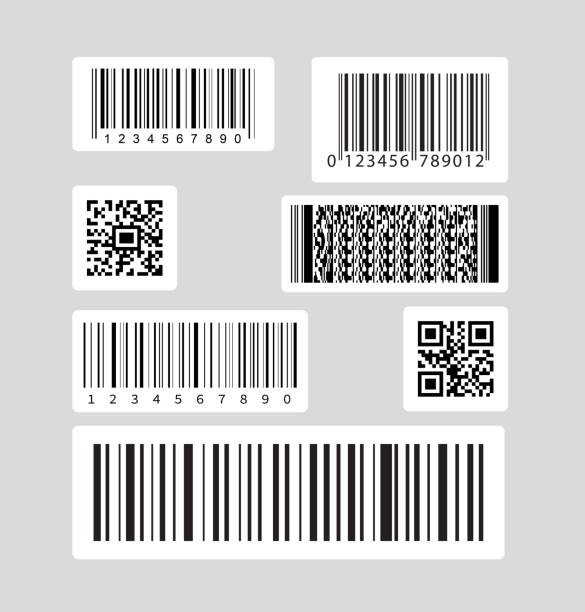 stockillustraties, clipart, cartoons en iconen met barcode and qr codes label set - streepjescode