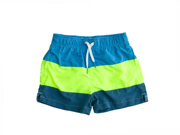 istock Tricolor swimming shorts on a white background. 2156293148
