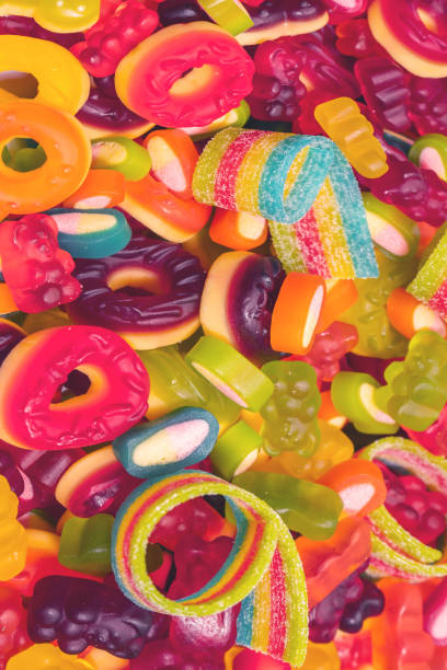 istock Assorted colorful gummy candies. Top view. Jelly donuts. 2156295080
