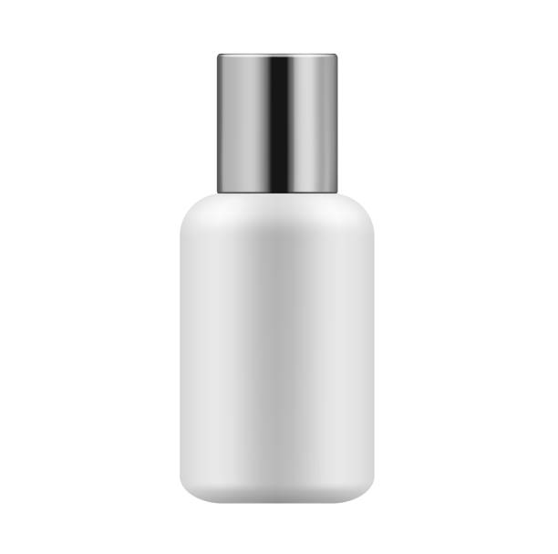 istock blank bottle white,Skincare makeup product generic packaging mockup product shot for design layout, silver cap 2156296316