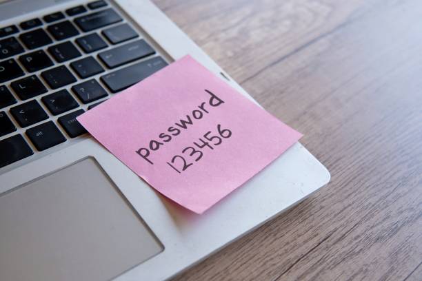 istock Sticky note with the word password 123456 on a laptop keyboard. 2156297737