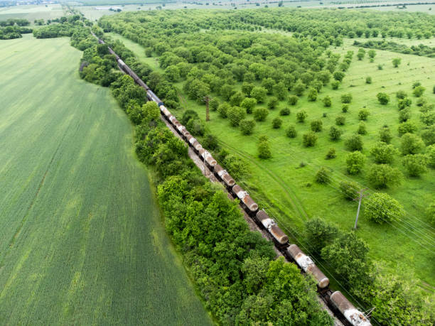 istock Freight train on the railroad. Aerial view 2156298264