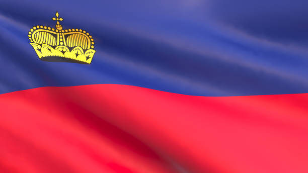 3D render - Liechtenstein flag waving in the wind.