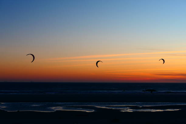 Kitesurfing at sunset, Tarifa, Andalusia