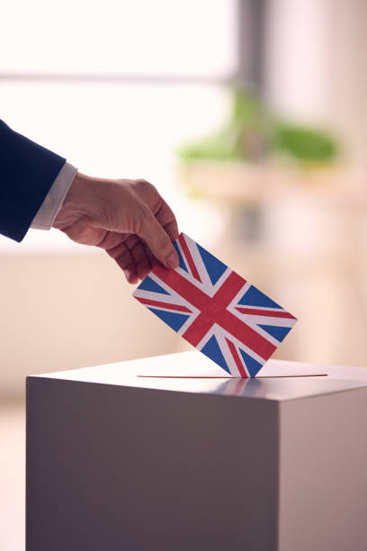 Person Voting With Union Jack Flag In Ballot Box