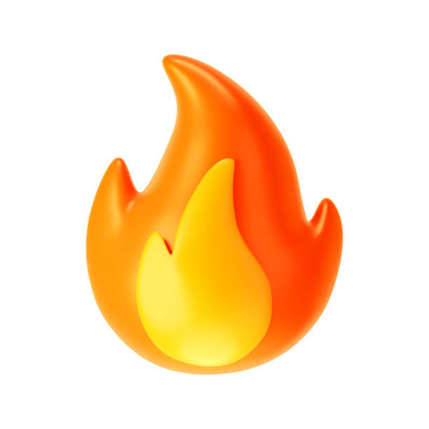 3d fire flame icon isolated on white background. render of fire emoji, energy and power concept. 3d cartoon simple vector illustration - feuer stock-grafiken, -clipart, -cartoons und -symbole