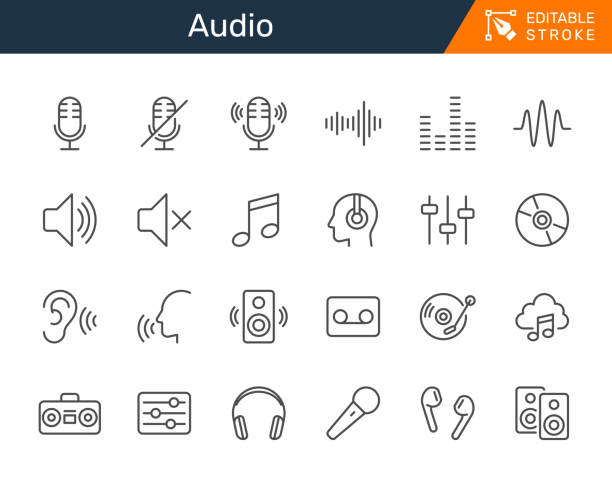Audio thin line icons. Editable stroke. Pixel perfect.