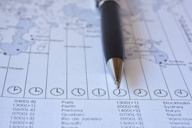 Luxury black pen on world time map and city list
