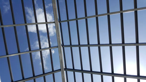 istock Steel structure building roof in construction site 2156312203