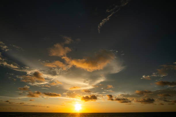 Beautiful sunrise with dramatic sky over Black sea, Crimea