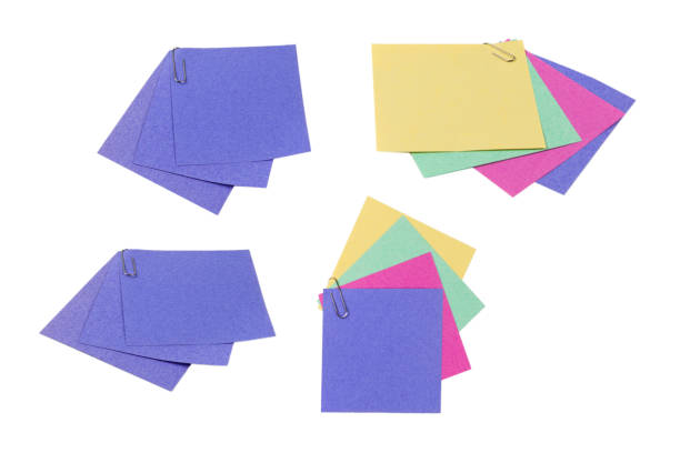 Six vibrant sticky notes arranged for writing, offering a cheerful and organized touch to any workspace with a clean white background