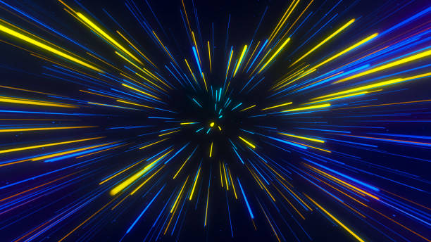 istock Abstract animated background of radial lines. Aerial flight inside festive fireworks. Exploding Star. Movement effect. Speed, fireworks, bright neon lights. 3D. 2156316773