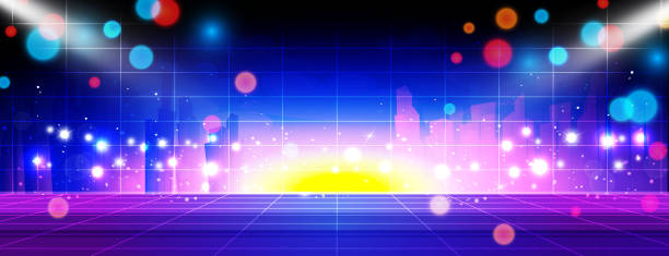 istock Active night lifestyle concept in cartoon style. Abstract night city in perspective in glow with bokeh effect. 2156318303