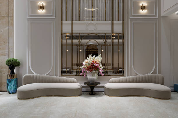 istock stylist and royal interior design or living area or reception in modern con, space for 3d render 2156333840