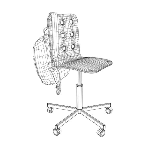 istock Wireframe of a backpack hanging on a chair made of black lines isolated on a white background. Vector illustration. 3D. 2156336615