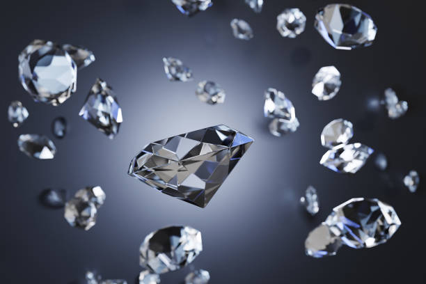 istock Many transparent and clear diamond scattering and floating in mid air on dark background. Illustration of the concept of luxury , wealth and jewellery industry 2156338071