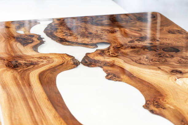 istock Live edge elm burl slab table top with central epoxy resin river 2156340109